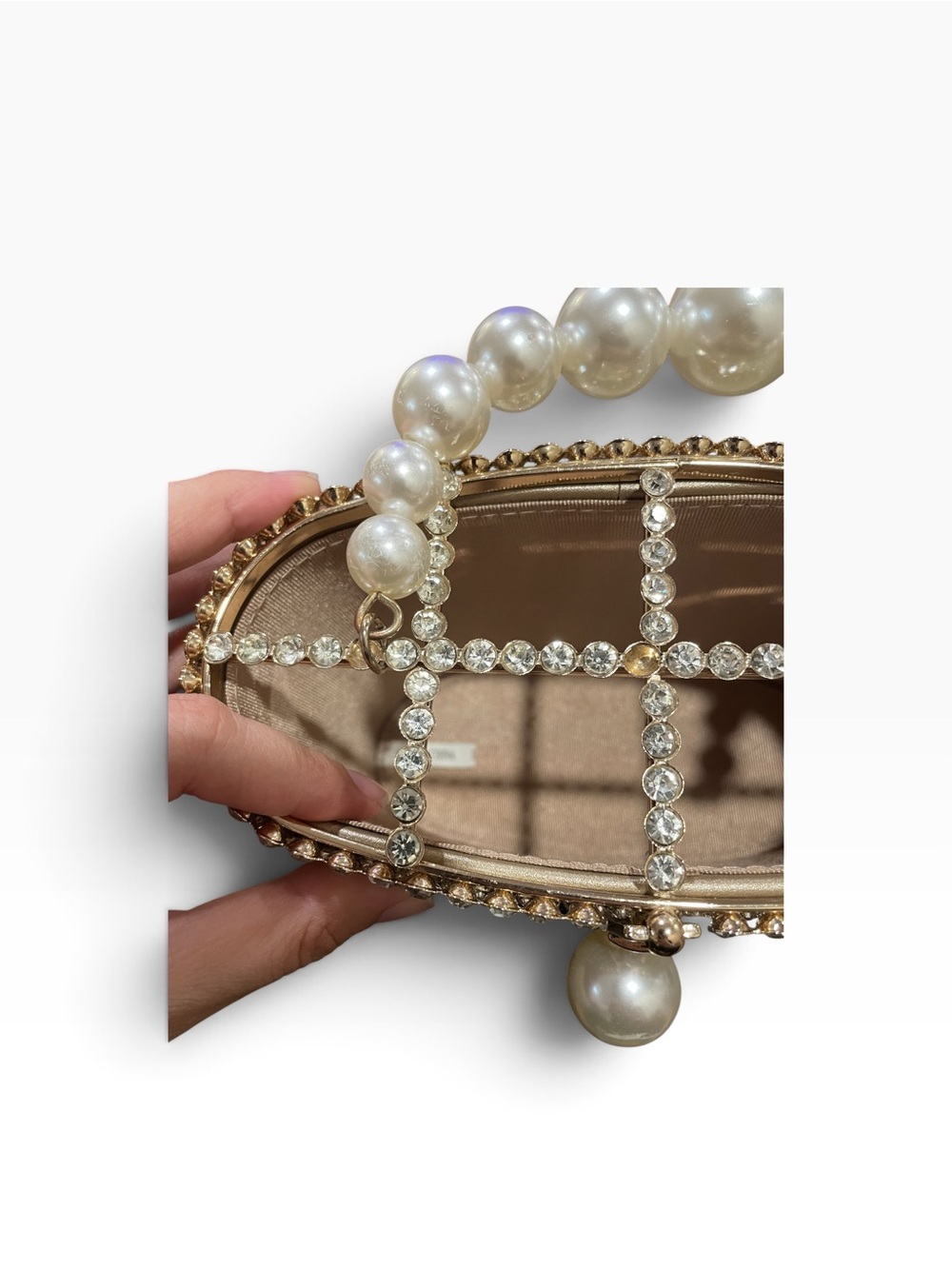 Faux Pearl-Handle Crystal Evening Bag - Gold - Picture 7 of 9